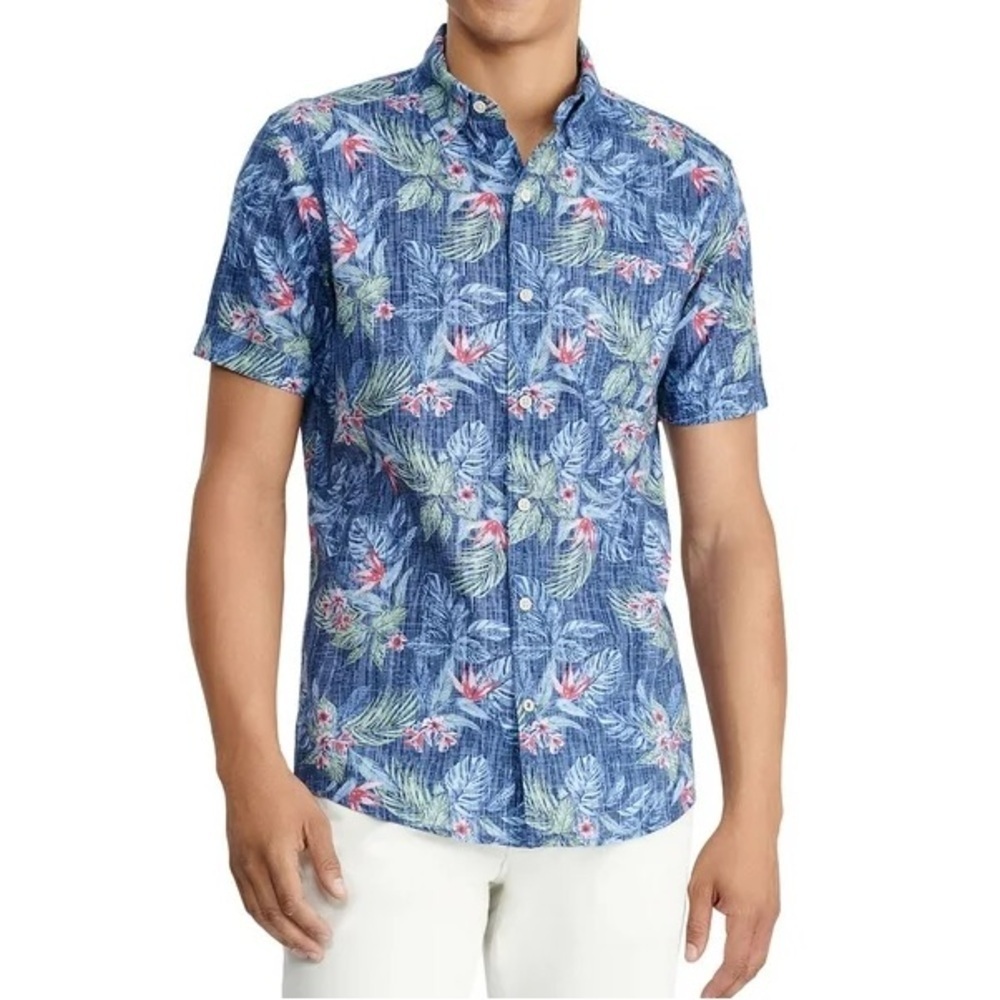 NWT Men's IZOD Saltwater Dockside Chambray Short Sleeve Button-Down Shirt